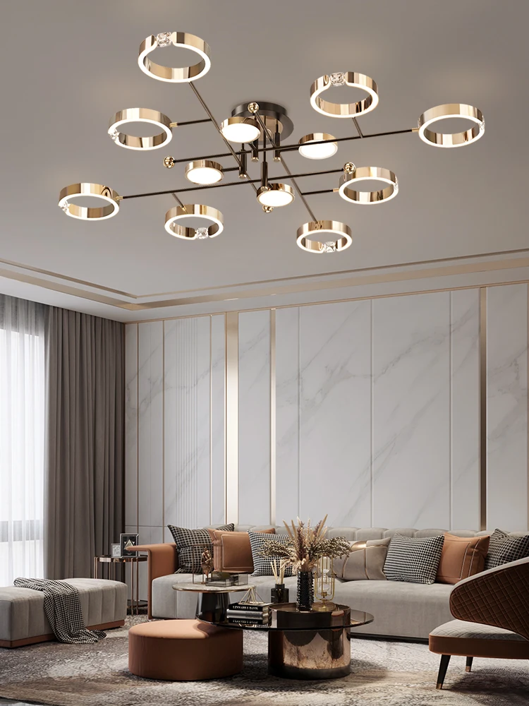 Modern Luxury Chandelier Lighting For Living Room Bedroom Plated Gold Aluminum Remote Control Pendant Lights Crystals Decoration