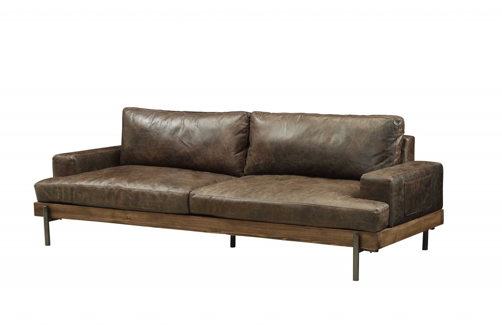 95″ Chocolate Top Grain Leather Sofa With Black Legs