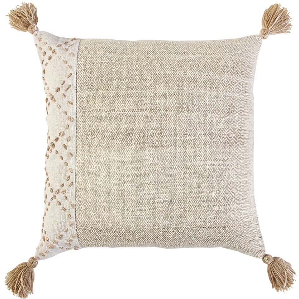 Ivory Blush Accent Stitch Color Block Throw Pillow