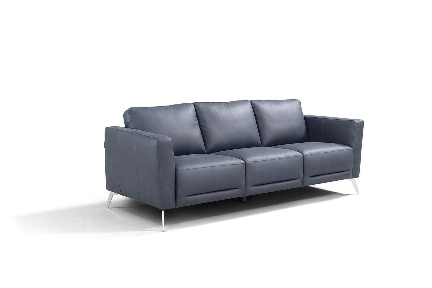 85″ Blue Leather Sofa With Black Legs