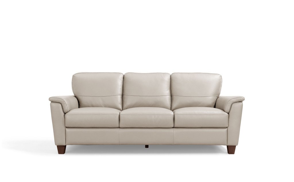 85″ Beige Leather Sofa With Black Legs