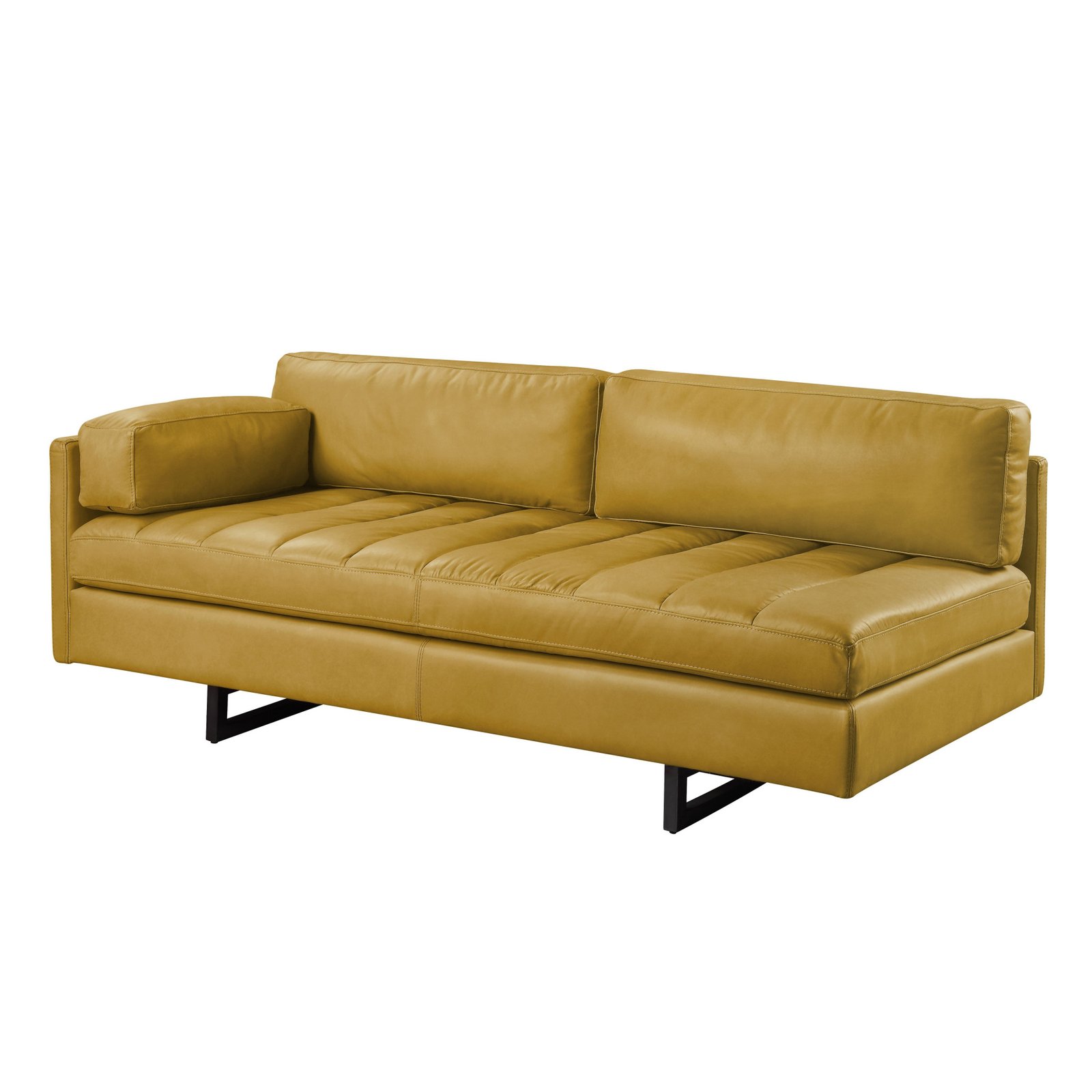 74″ Mustard Top Grain Leather Sofa With Black Legs