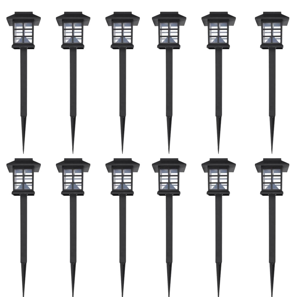 vidaXL Outdoor Solar Lamp LED Light Set 12 pcs with Spike 3.4″x3.4″x15″