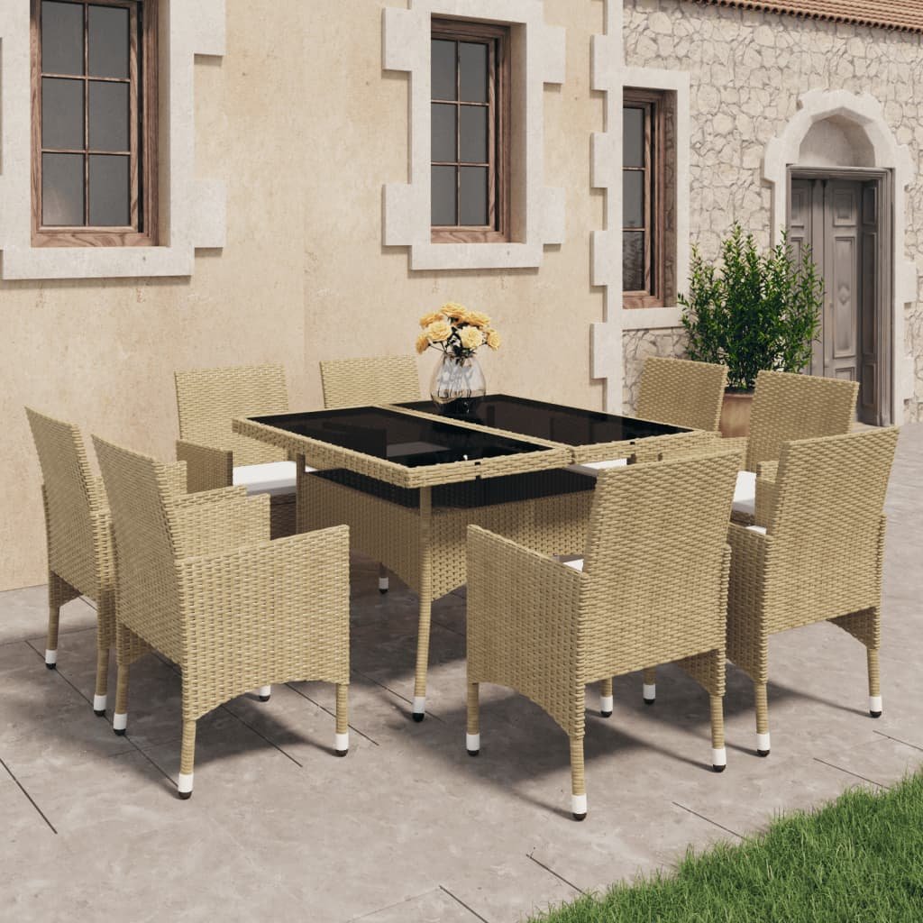 vidaXL Patio Dining Set Outdoor Dining Set Table Chair Poly Rattan and Glass