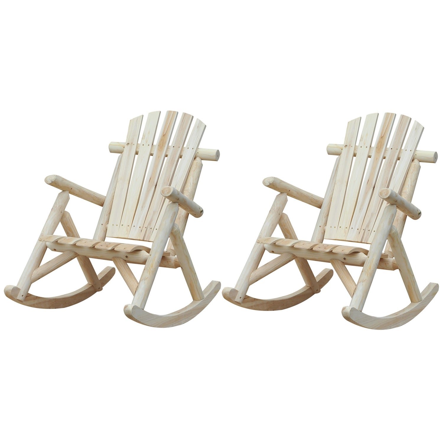 FarmHouse Classical Fir Wood Rocking Adirondack Chair Natural – Set of 2