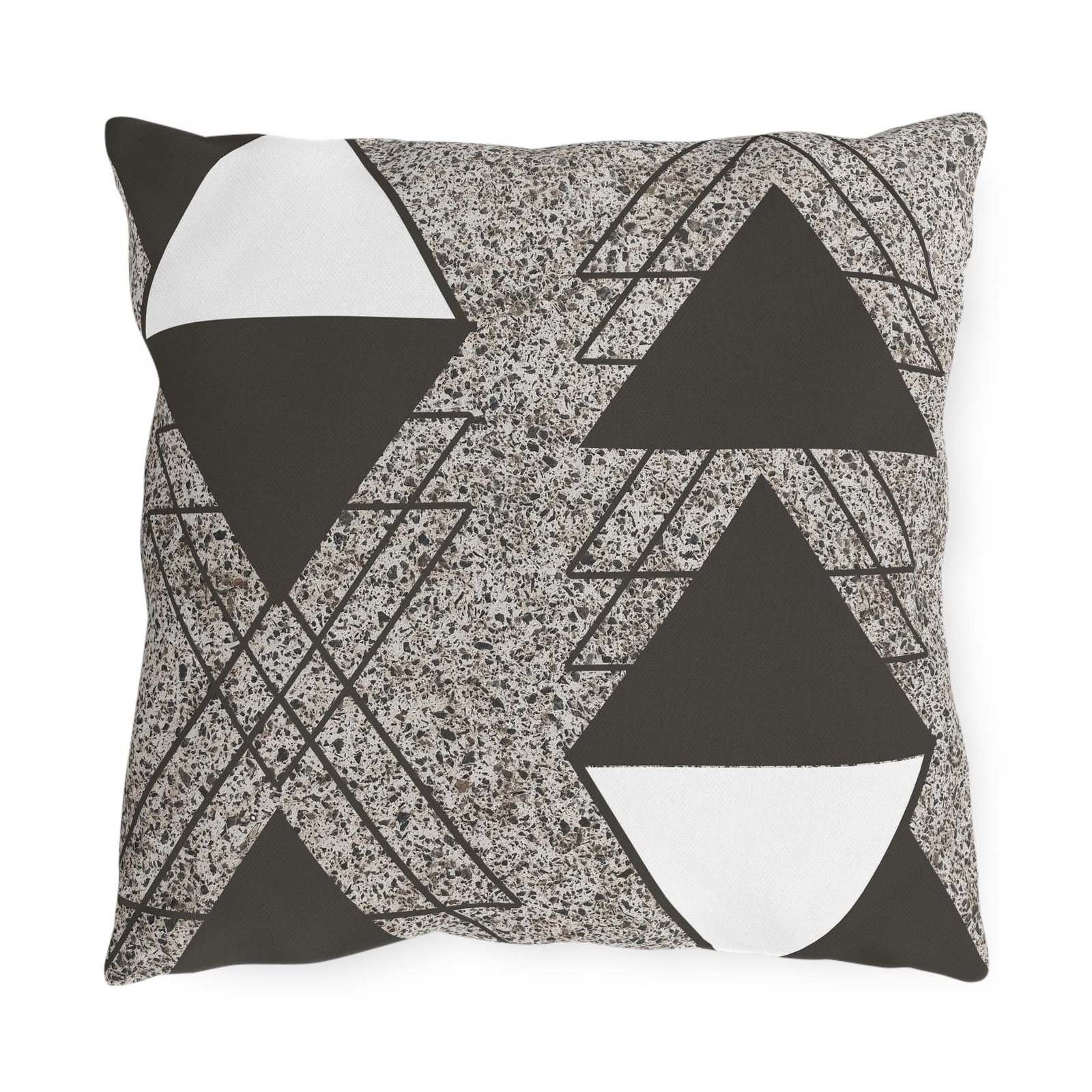 Decorative Outdoor Pillows With Zipper – Set Of 2, Brown And White Triangular Colorblock