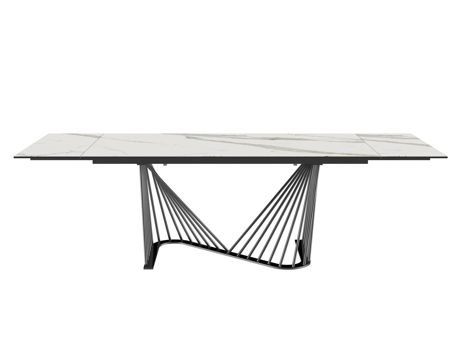 71″ White and Black Stone and Iron Self-Storing Leaf Dining Table