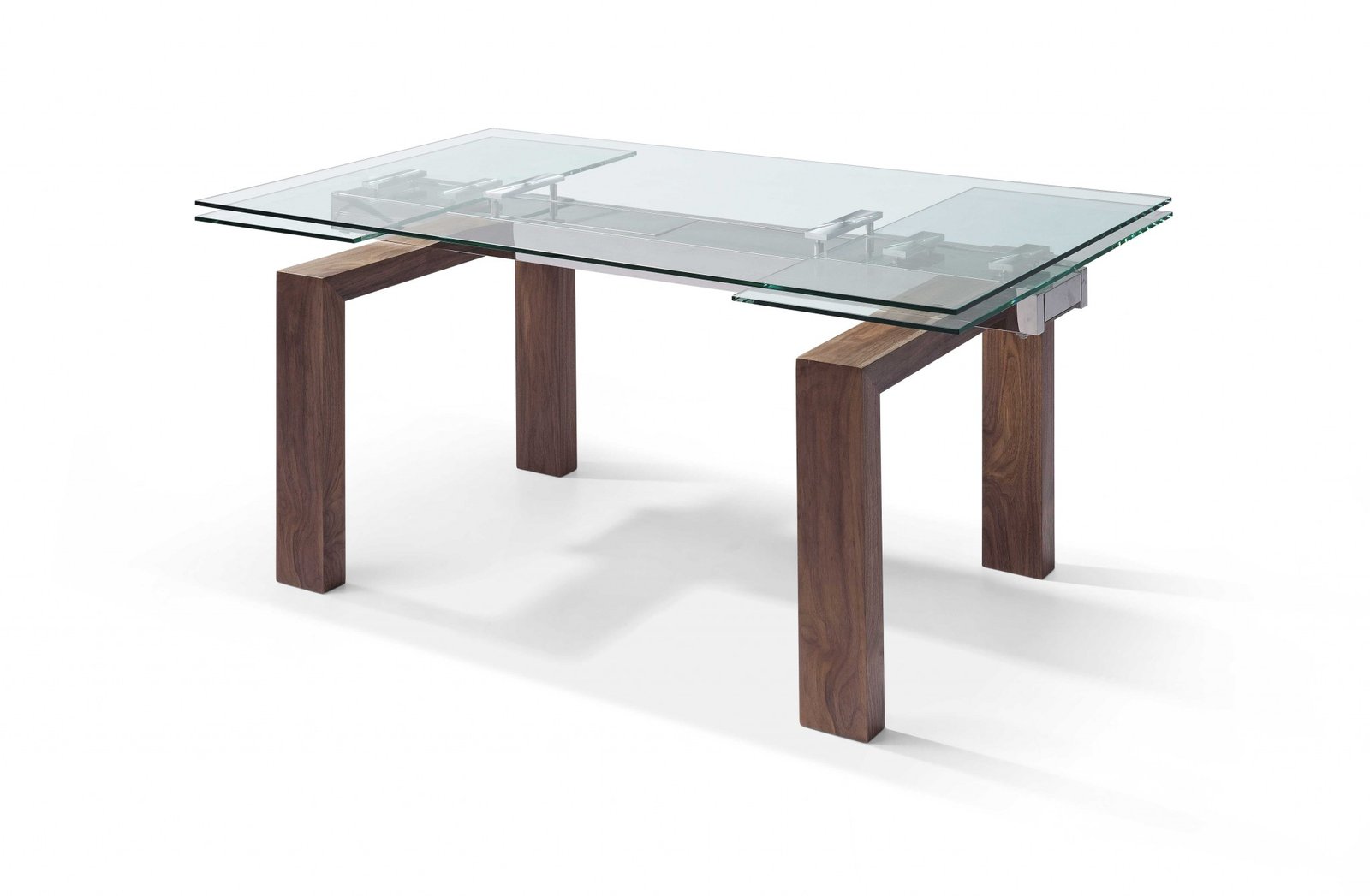 63″ Clear and Brown Glass Self-Storing Leaf Dining Table