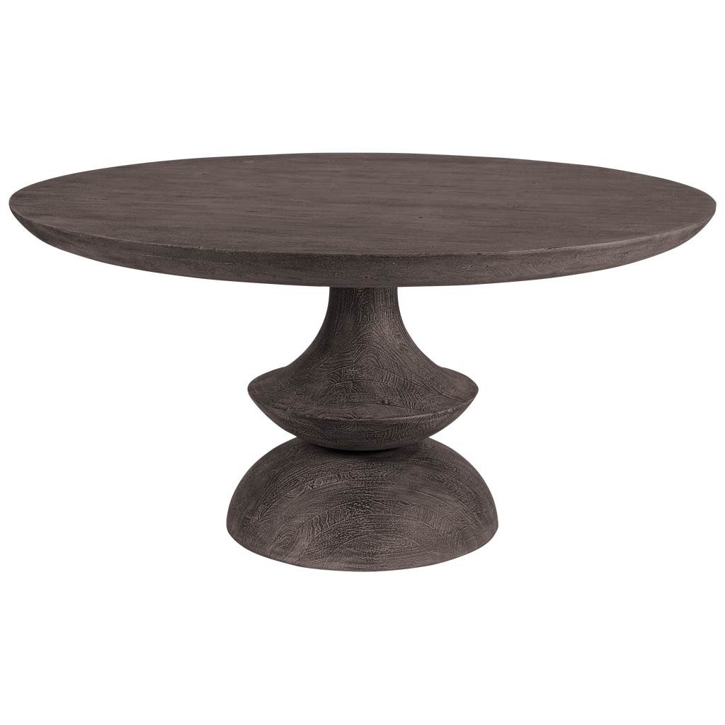 60″ Gray Rounded Solid Wood Pedestal Base Dining Table