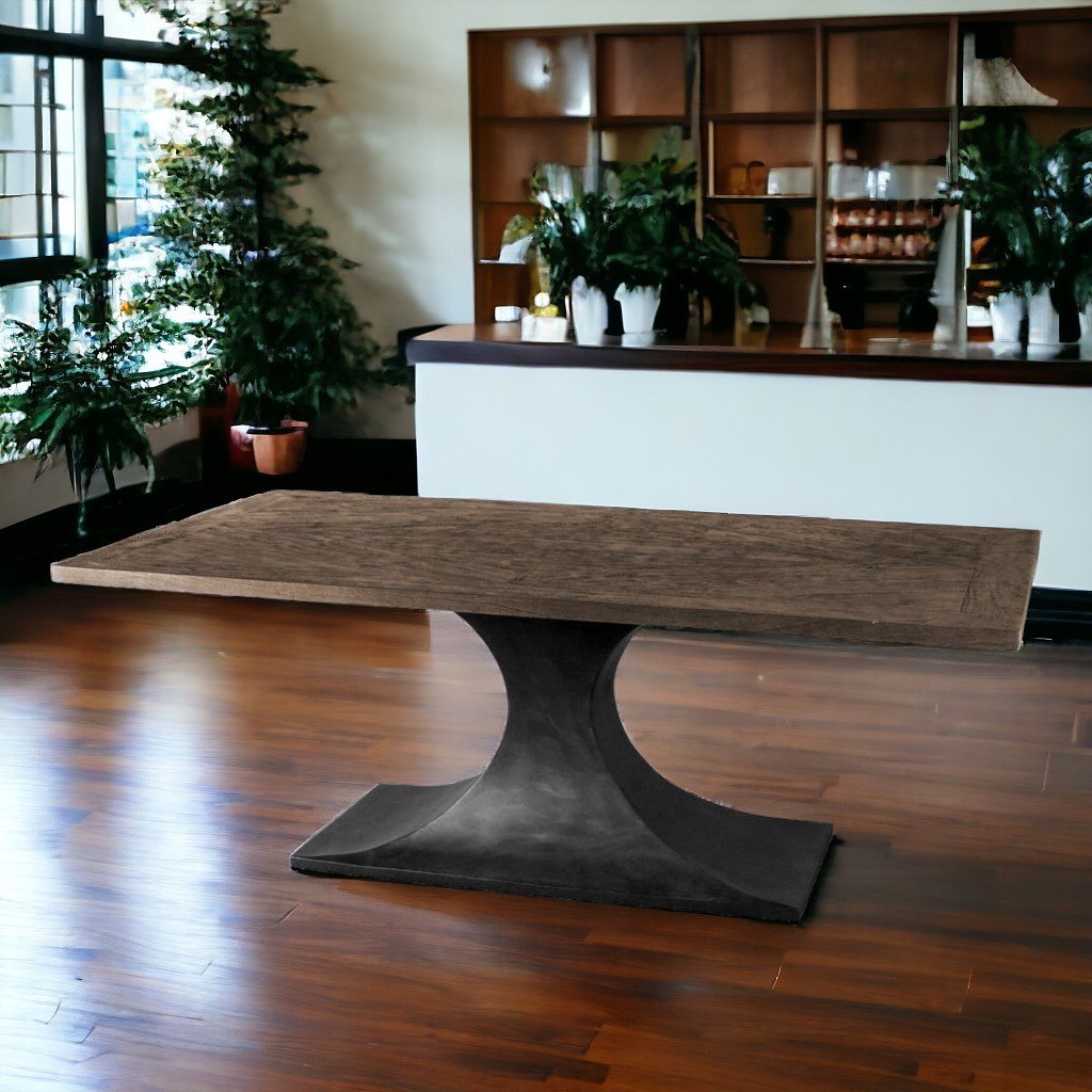 39″ Brown And Black Solid Wood And Metal Pedestal Base Dining Table