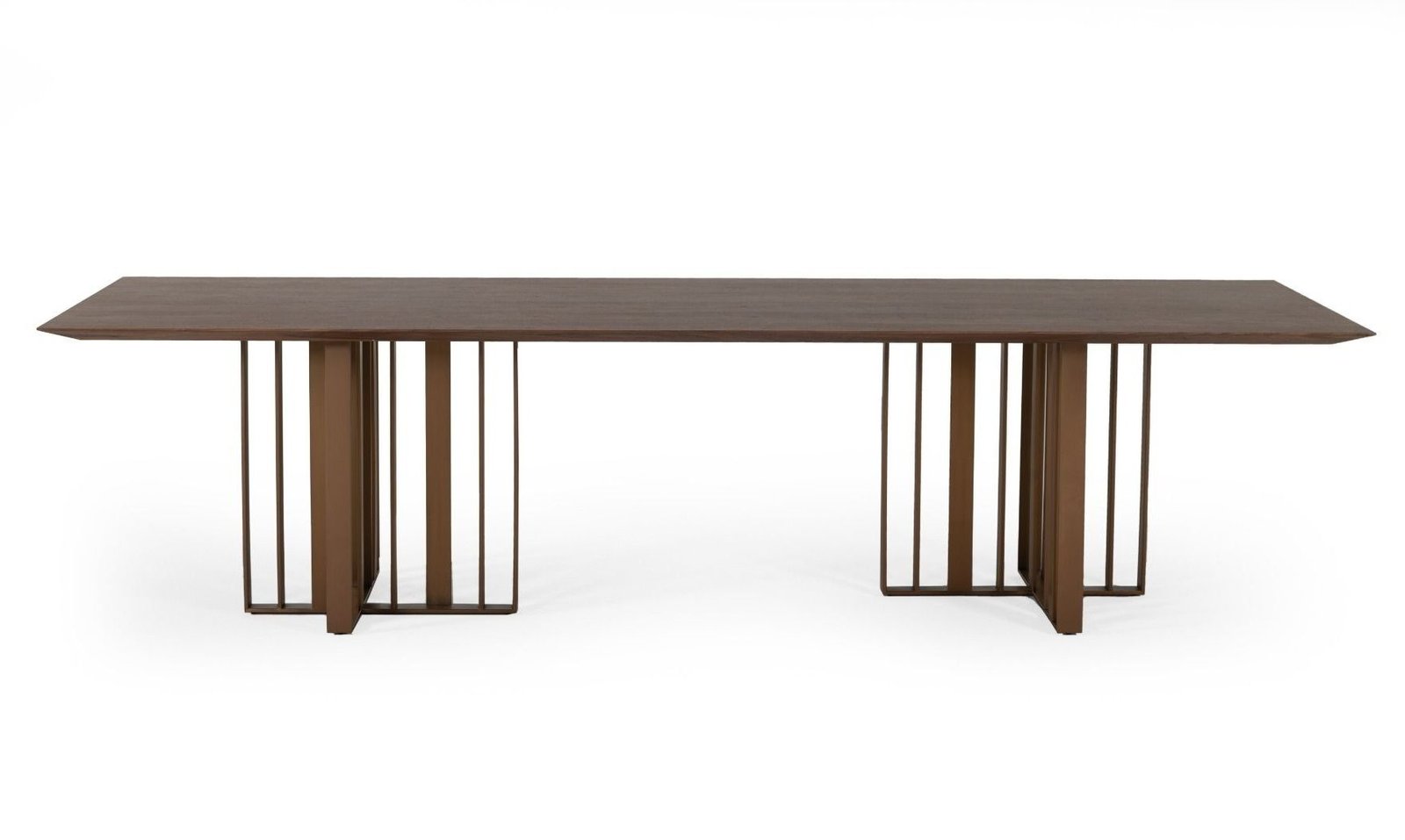 118″ Walnut And Brass Rectangular Manufactured Wood And Stainless Steel Dining Table