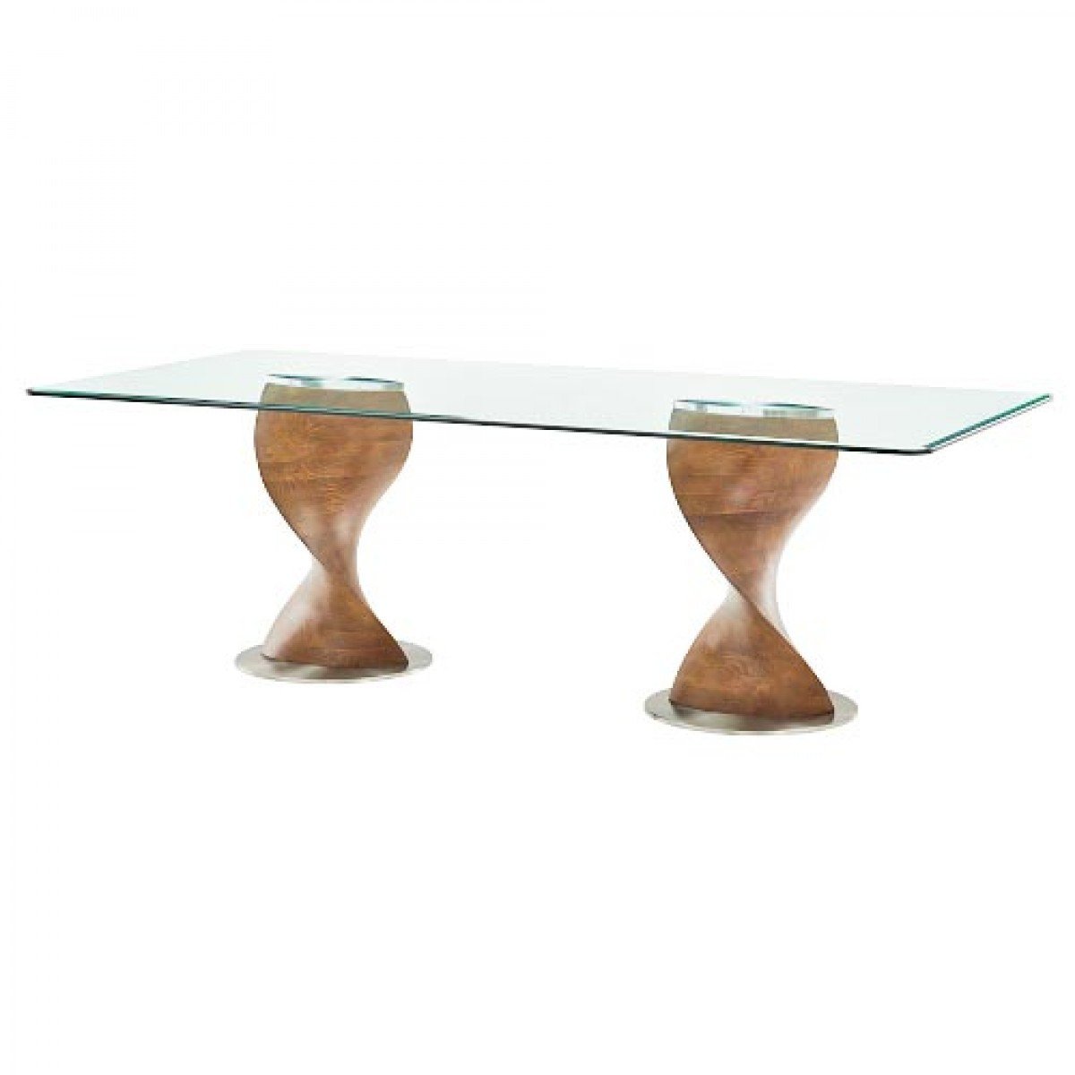 95″ Clear And Walnut Rectangular Glass And Solid Wood Dining Table