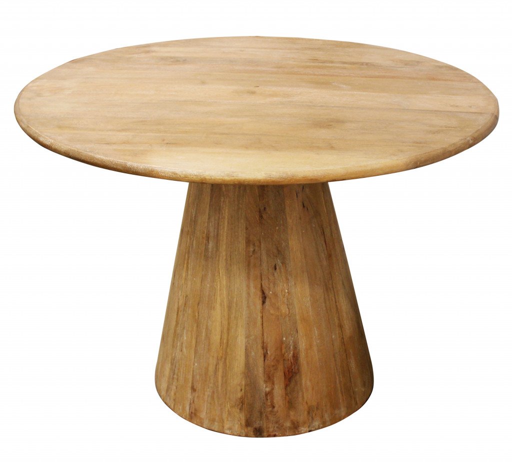 42″ Natural Rounded Solid Wood Pedestal Base Dining Table