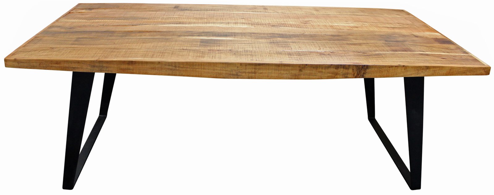 84″ Natural And Black Solid Wood And Iron Sled Base Dining Table