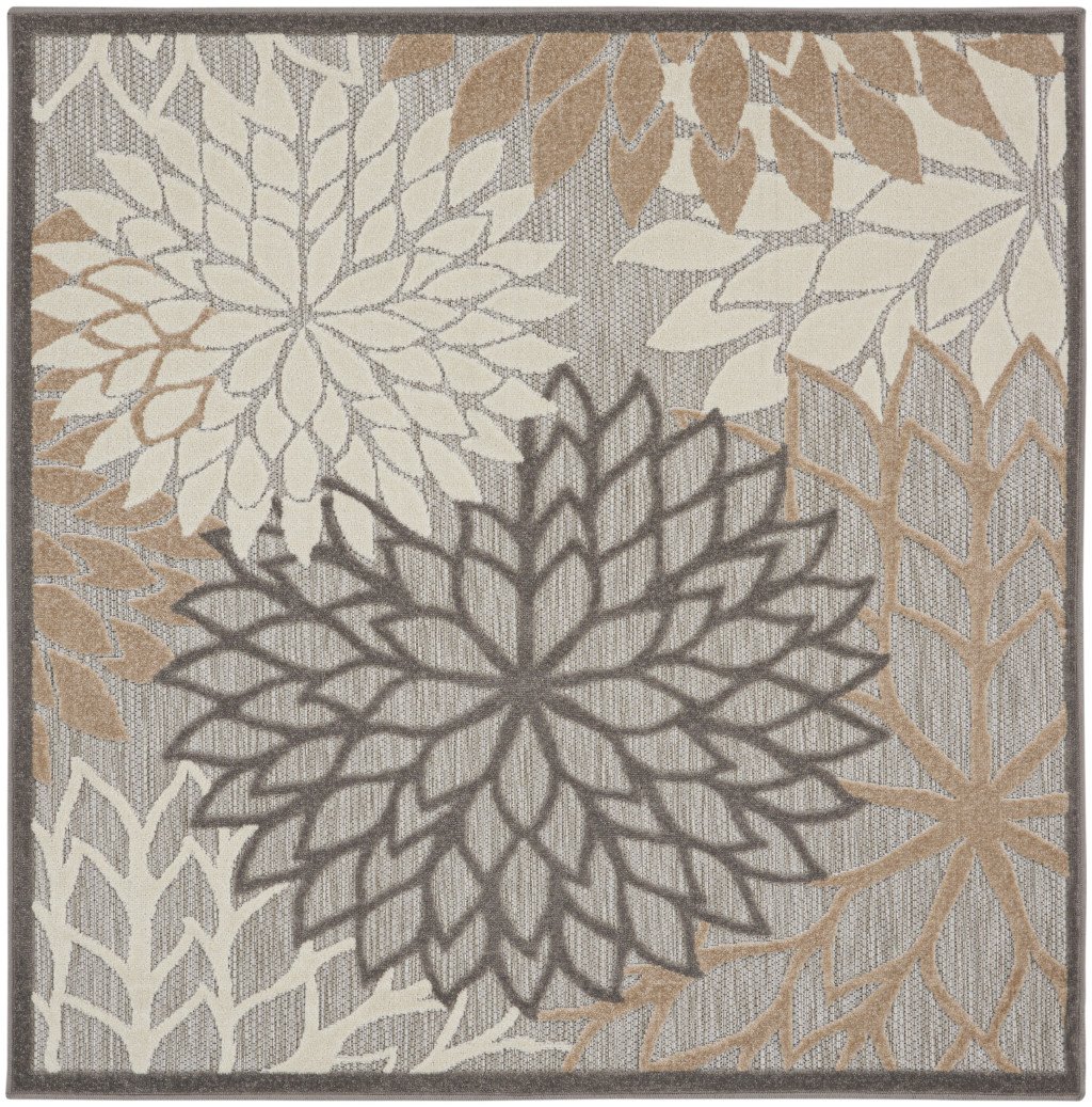 5′ Natural Square Floral Power Loom Area Rug