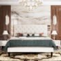 King White Faux Leather Upholstered Platform Bed with Button-Tufted Headboard