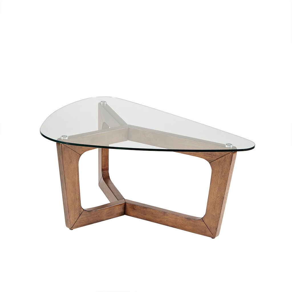 Wood Base Tempered Glass Top Coffee Table