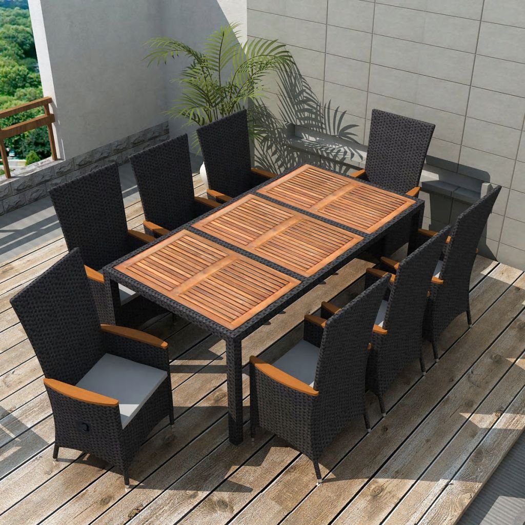 vidaXL Patio Dining Set 9 Piece Outdoor Dining Table and Chairs Poly Rattan