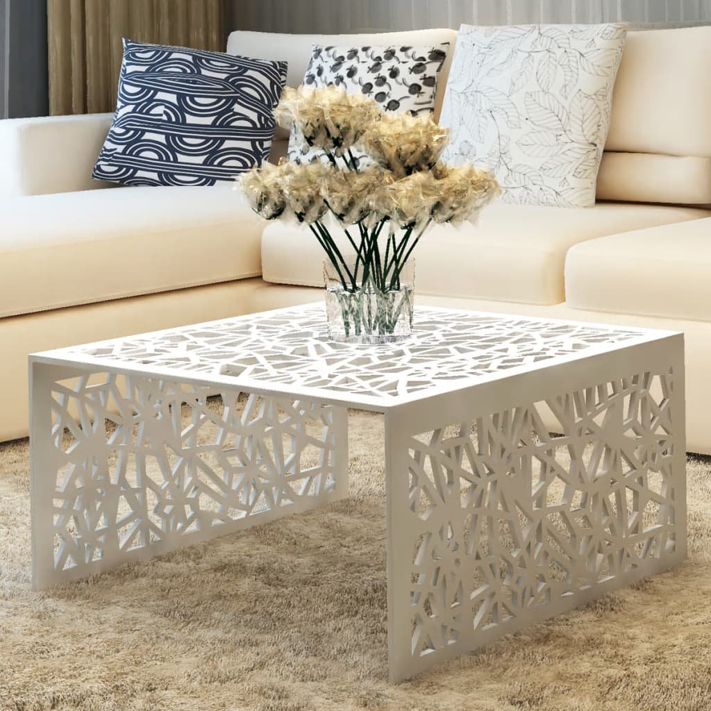 vidaXL Coffee Table Silver Geometric Openwork Design Aluminum