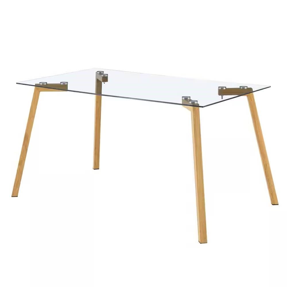 Modern 47-inch x 29-inch Glass Top Dining Table with Wood-Look Metal Legs