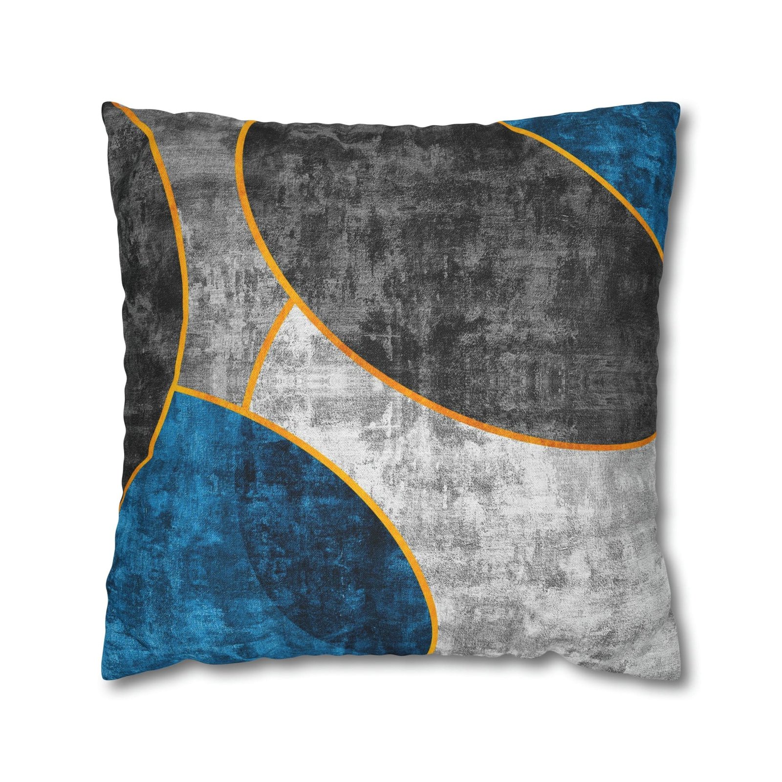 Decorative Throw Pillow Cover, Black Blue Grey Circular Geometric Pattern